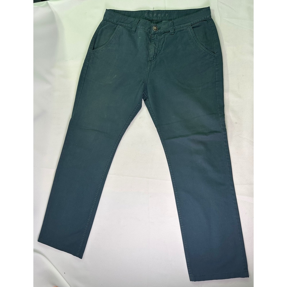 Esprit Mens Chino Pants Dark Teal Green Cotton Twill Casual Straight Leg Size 30